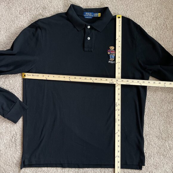Polo Ralph Lauren Shirt Mens XL Black Embroidered Holiday Bear Polo Long Sleeve - Picture 4 of 5